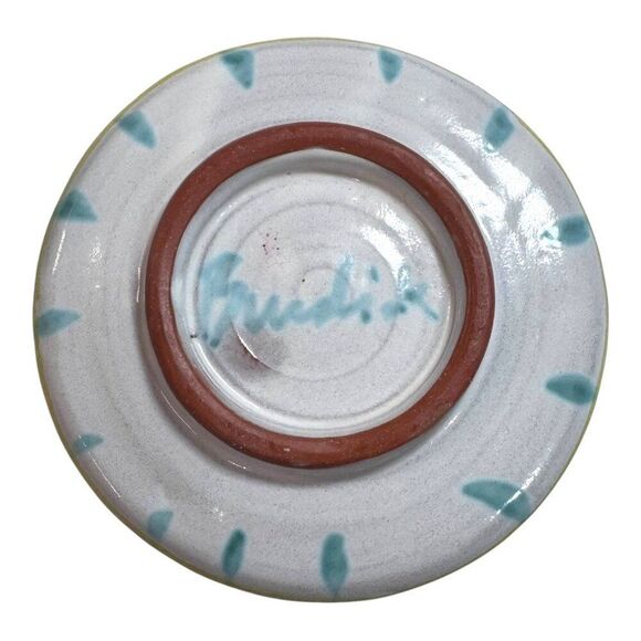 Hand-Painted Pottery Butter Dish Cheese Lid Pastel Design Signed By Artist 3.5" - Picture 4 of 7
